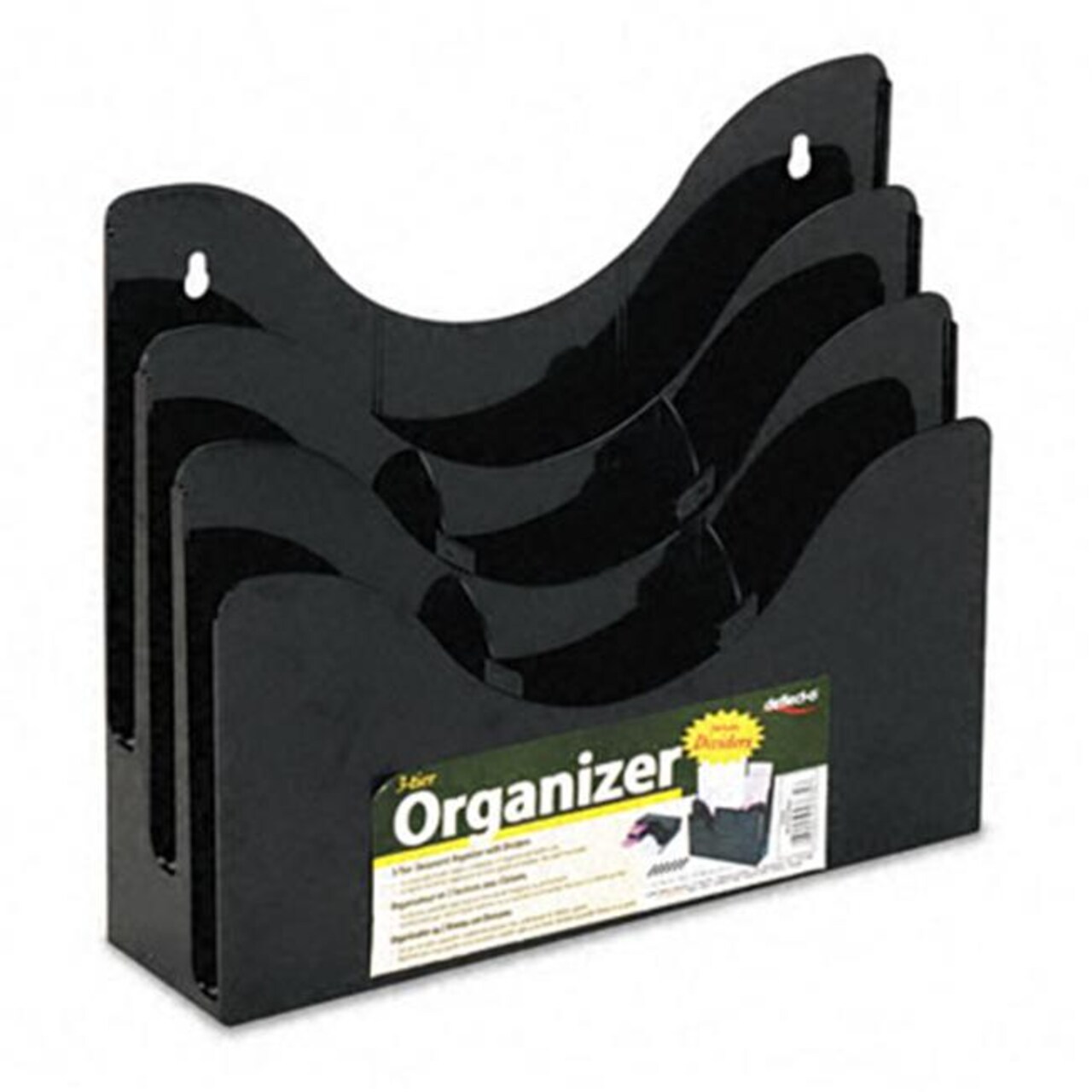 Deflect-O 47634 Three-Tier Document Organizer with Dividers Display Rack Black